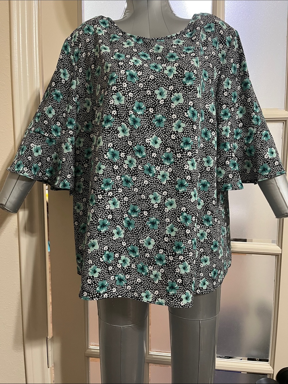 Elle Black Tunic with Teal Floral Print